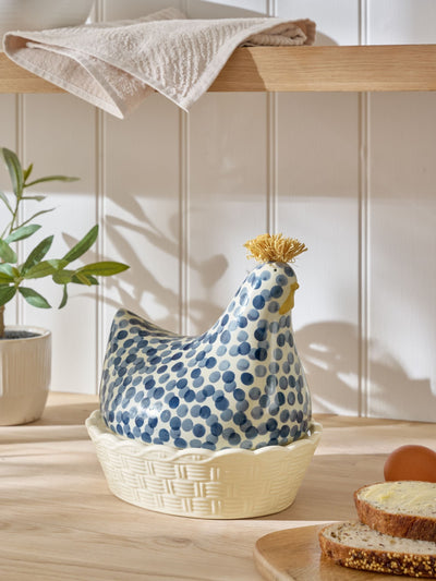Blå keramisk kylling egg holder