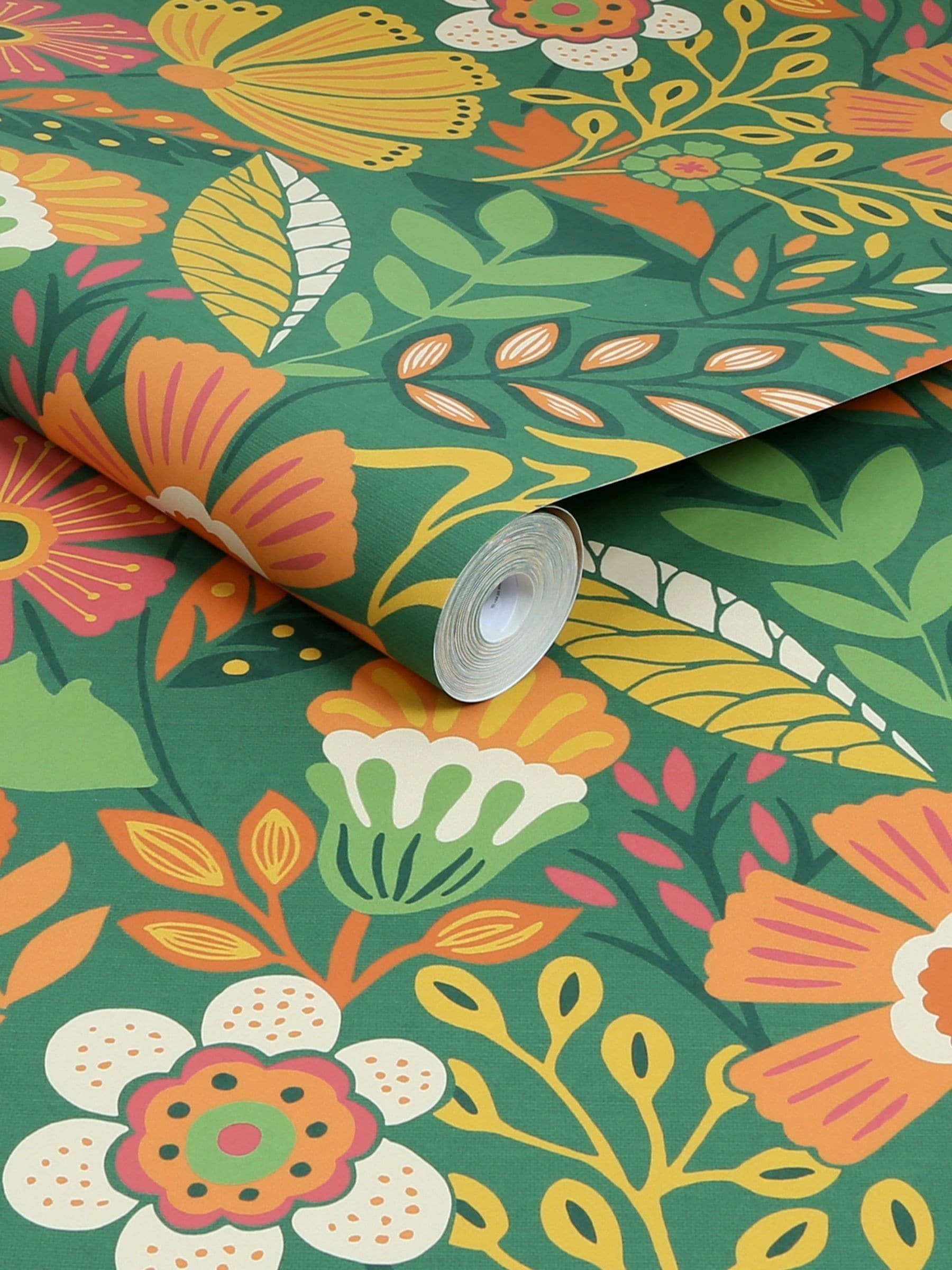 Graham & Brown Oopsy Daisy Forest Green Envy wallpaper sample A4, UK version