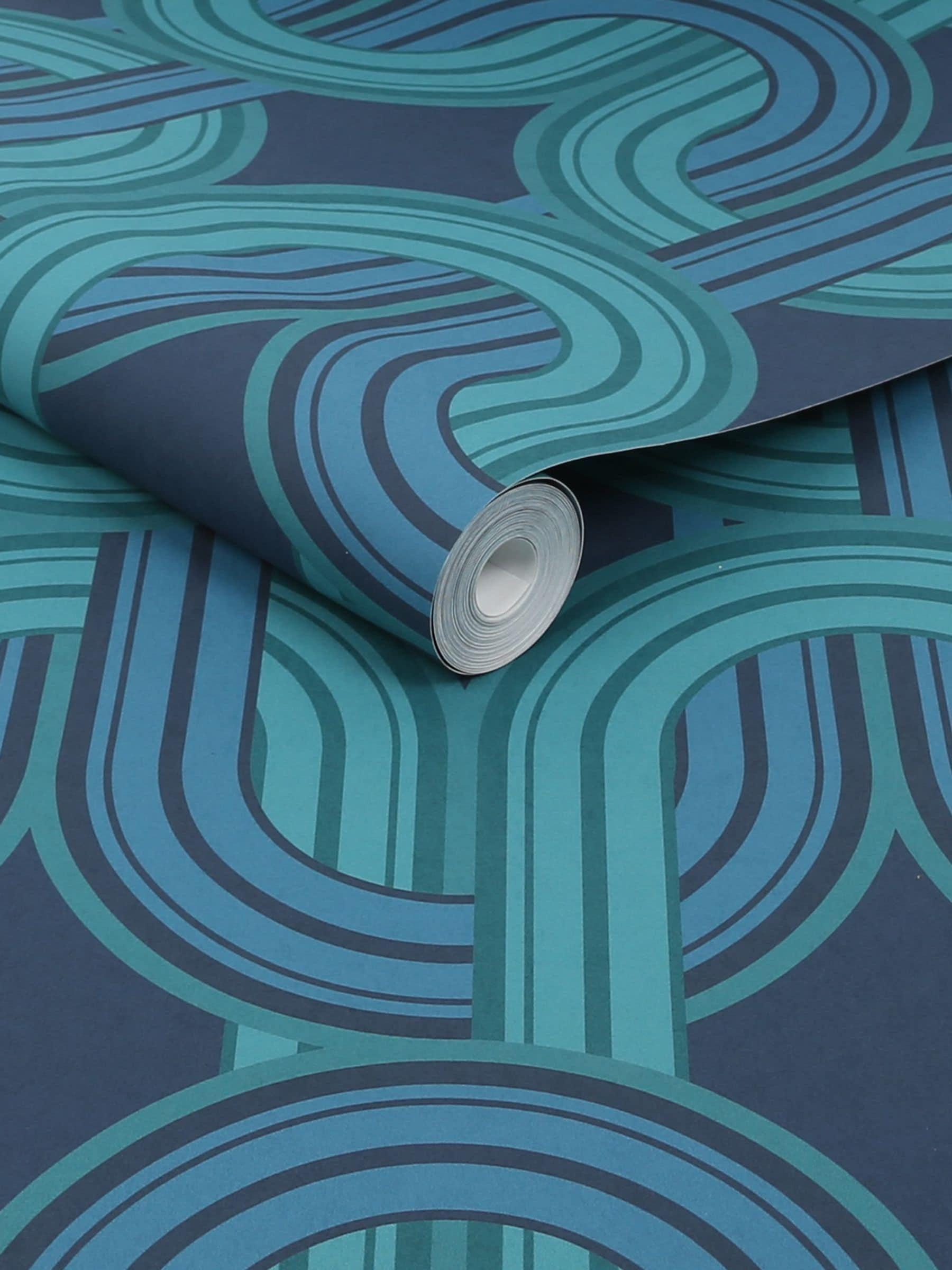Graham & Brown Electric Blue Envy In the Loop wallpaper sample A4 (British brand)