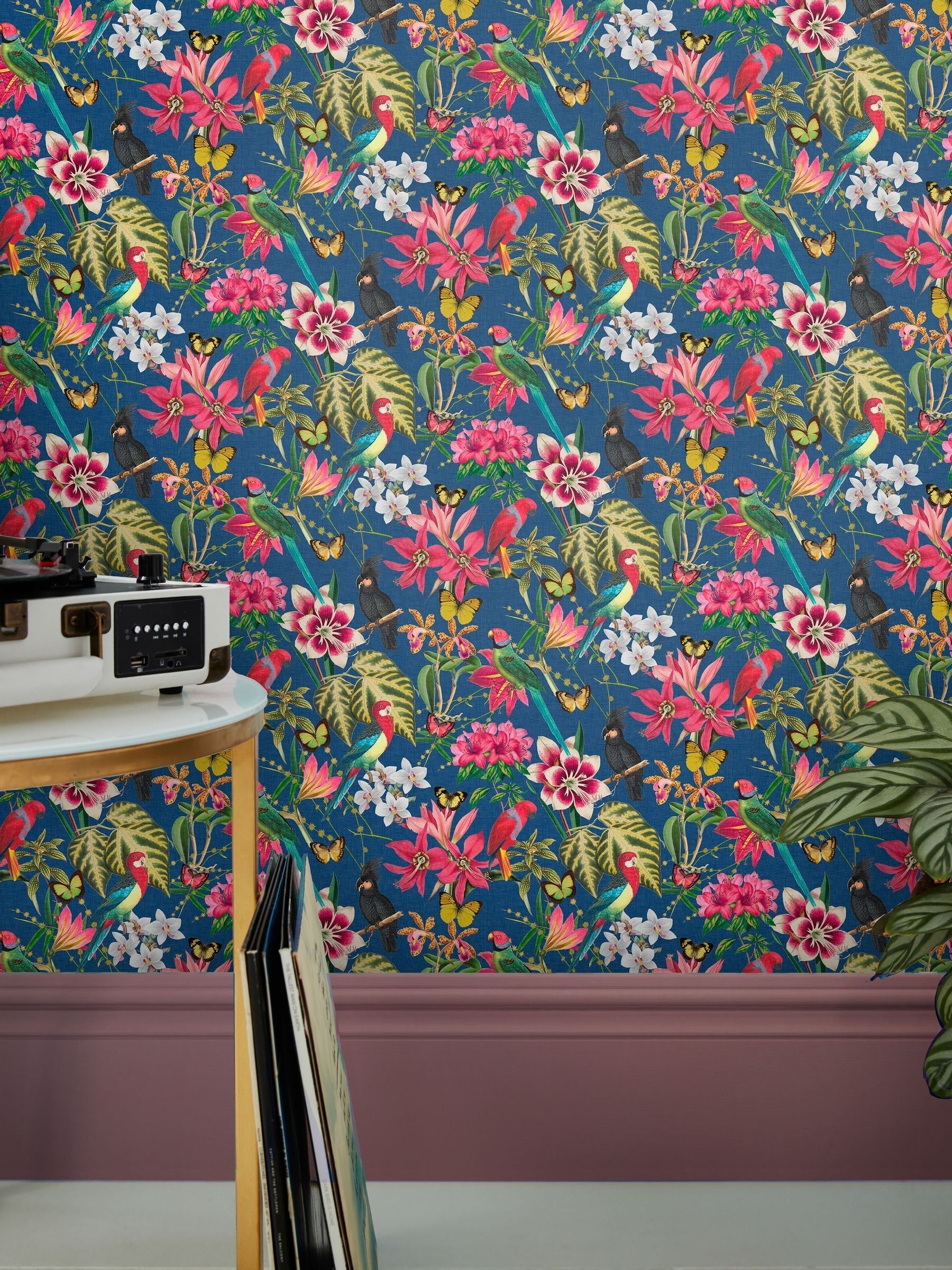 Graham & Brown Paradiso wallpaper sample deep navy, UK version