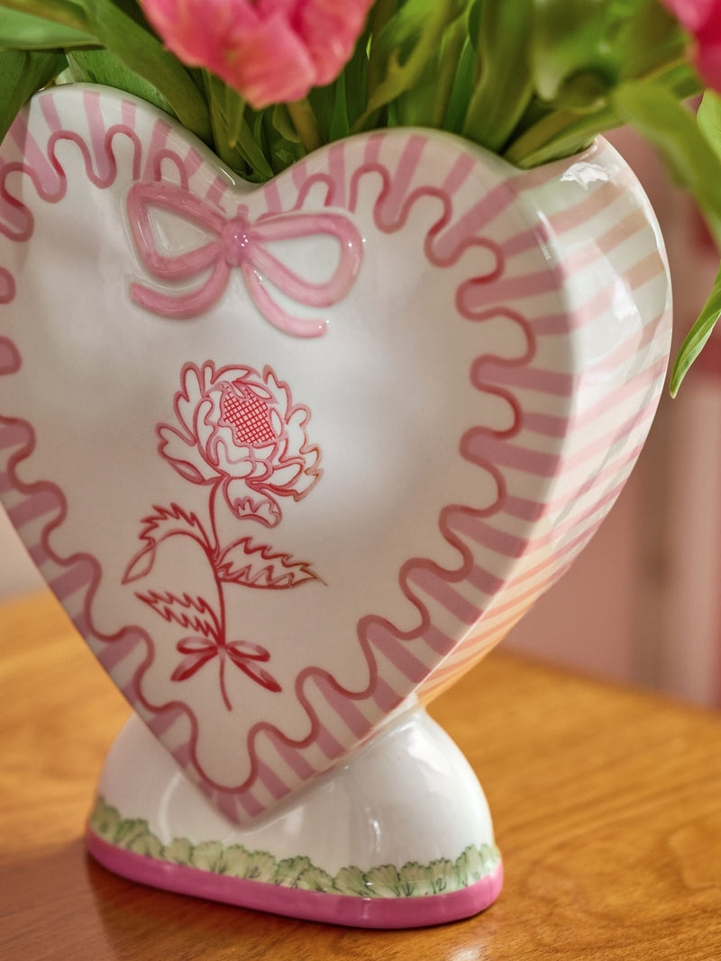 Cath Kidston pink heart shaped vase 21cm, imported from the UK