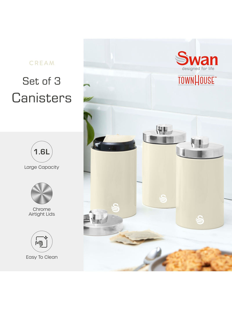 Swan cream kitchen canisters set of 3, UK version