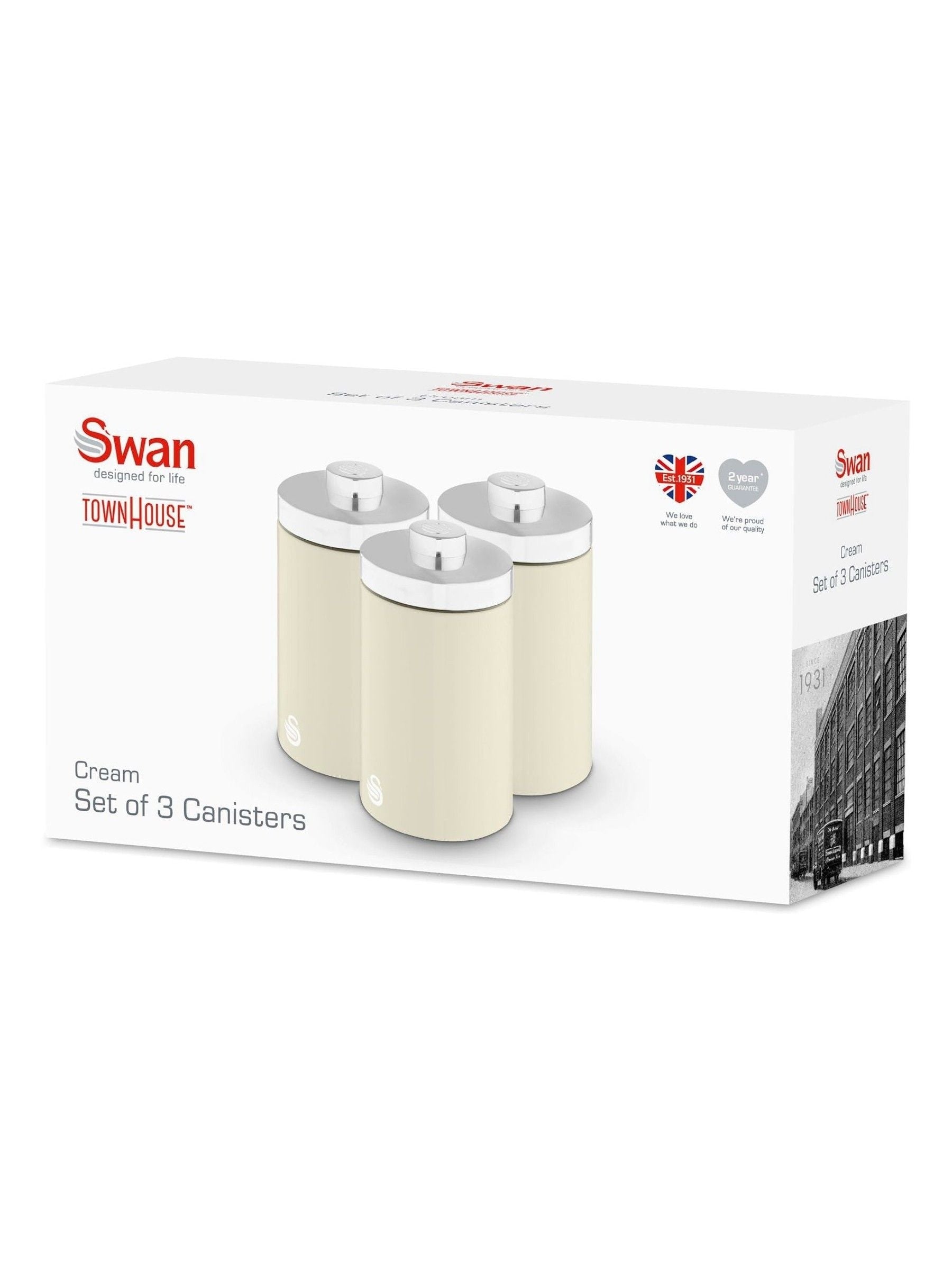 Swan cream kitchen canisters set of 3, UK version