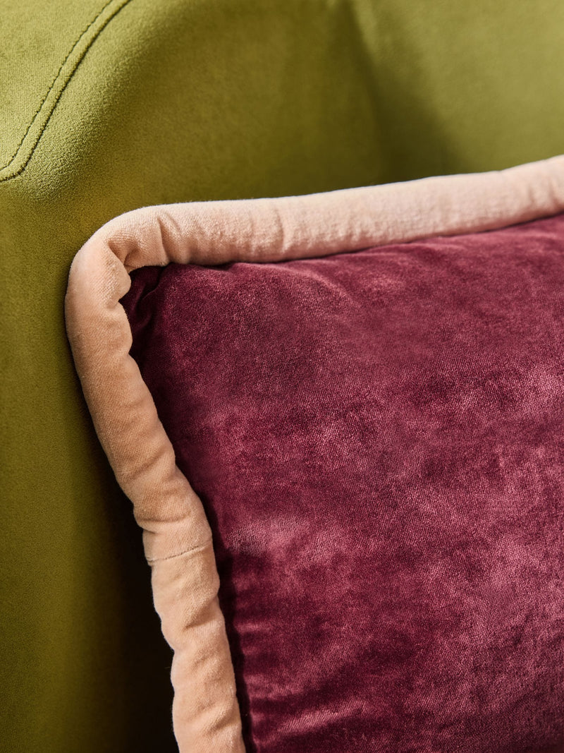 MADE.COM Huxley cushion khaki aubergine velvet, imported from the UK