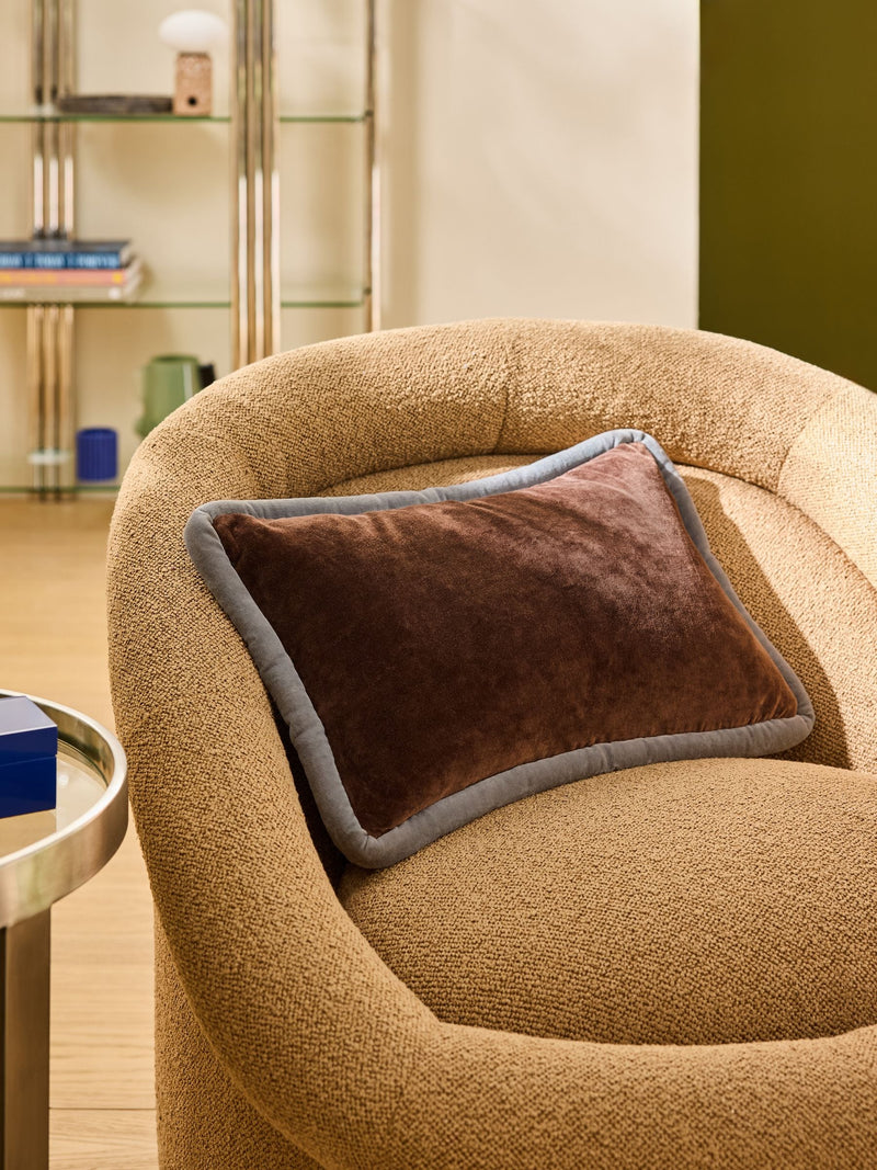 MADE.COM Chocolate Brown/Navy Huxley Cotton Velvet Jumbo Pipe Cushion