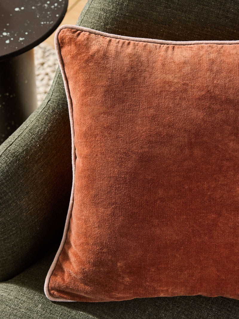 MADE.COM rust orange Bailey cotton velvet piped cushion 50x50cm (British brand)