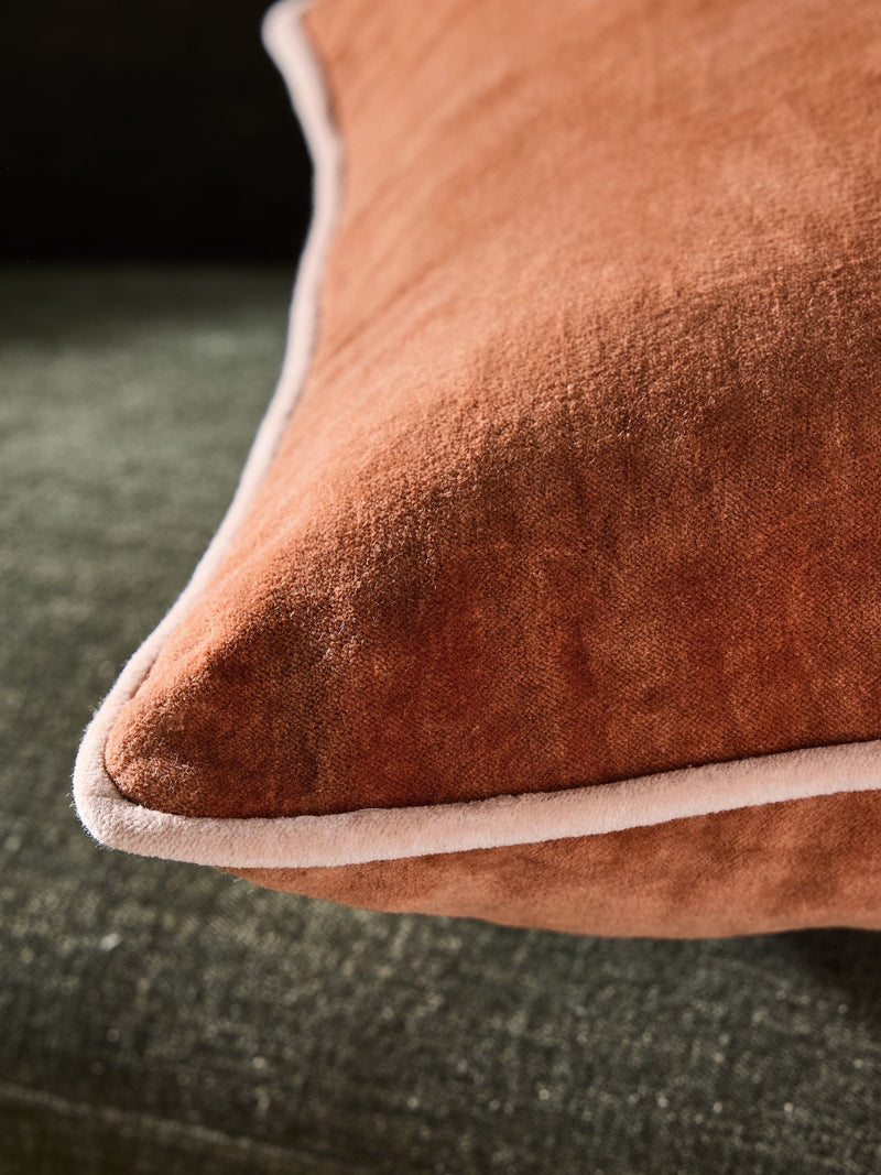 MADE.COM rust orange Bailey cotton velvet piped cushion 50x50cm (British brand)
