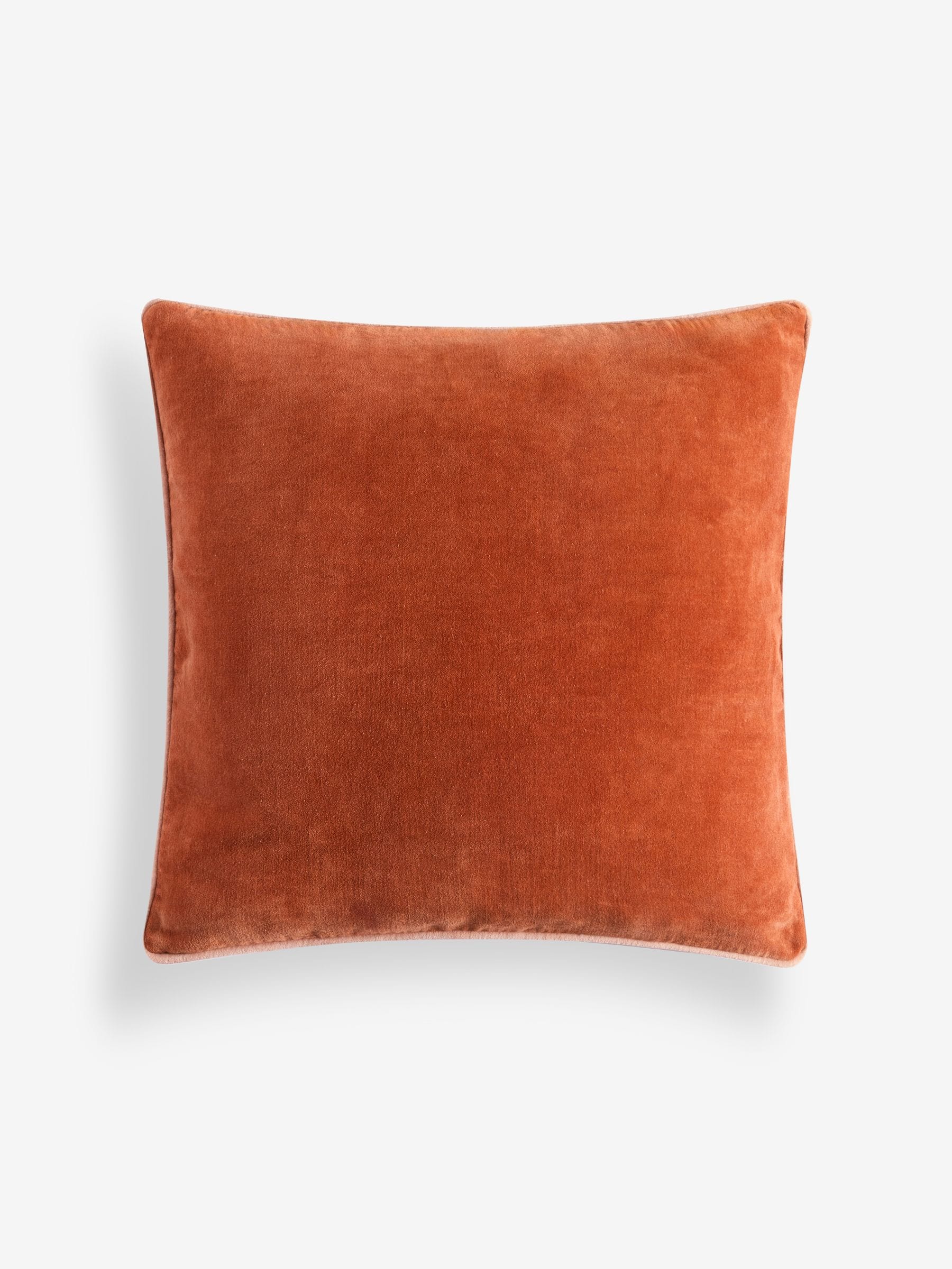 MADE.COM rust orange Bailey cotton velvet piped cushion 50x50cm (British brand)