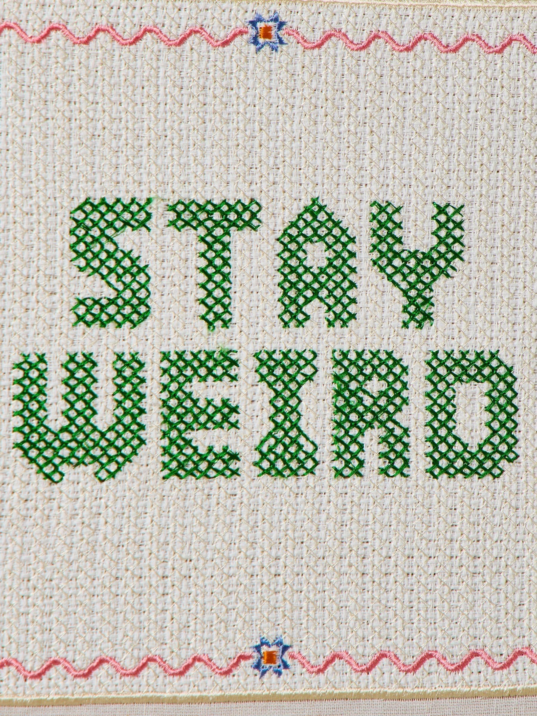 Oliver Bonas Stay Weird petit point framed wall art 31x31cm, imported from the UK