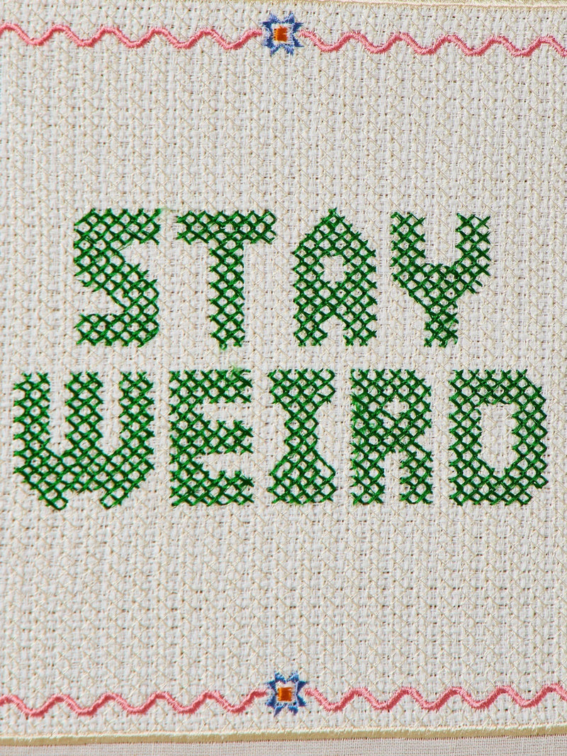 Oliver Bonas Stay Weird petit point framed wall art 31x31cm, imported from the UK