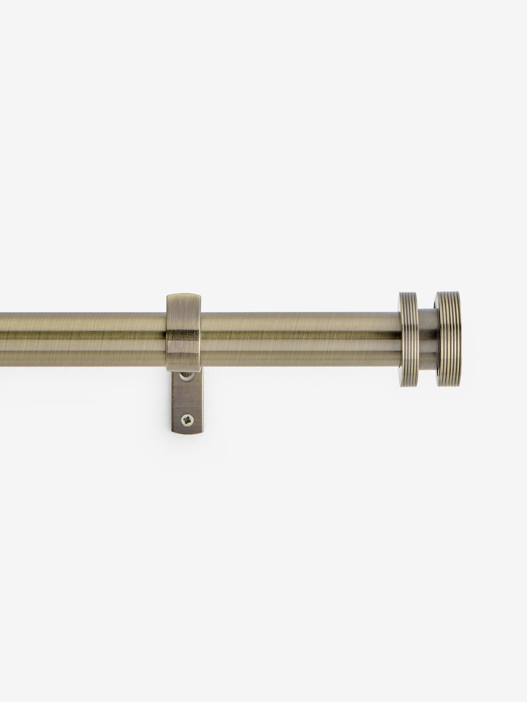 Antique Brass Ribbed Stud Finial 28mm Extendable Curtain Pole Kit