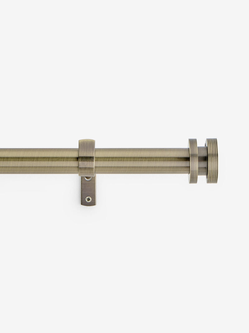 Antique Brass Ribbed Stud Finial 28mm Extendable Curtain Pole Kit