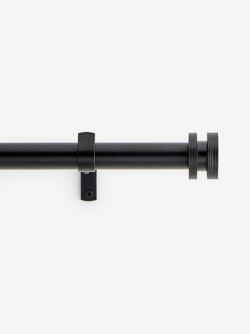 Black ribbed stud finial curtain pole kit 28mm, imported from the UK