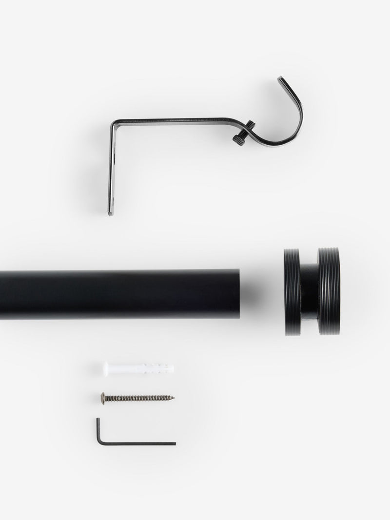 Black ribbed stud finial curtain pole kit 28mm, imported from the UK