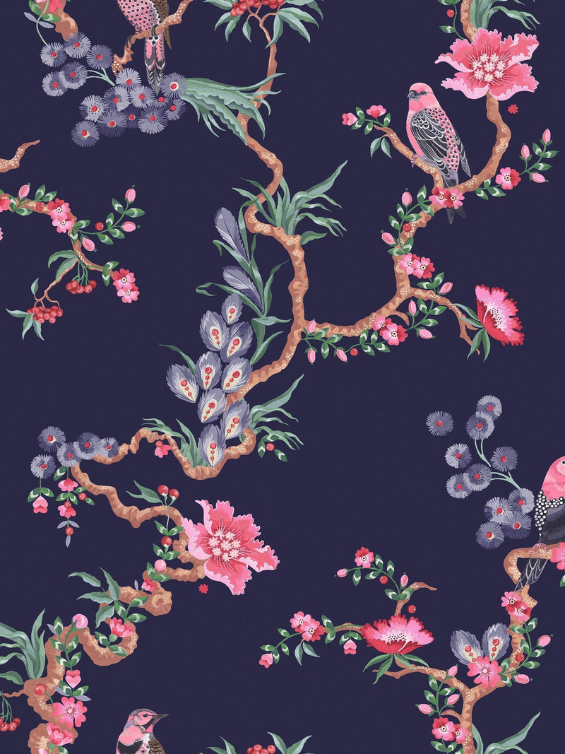 Cath Kidston Blue Birds & Berries Navy wallpaper sample A4, UK version
