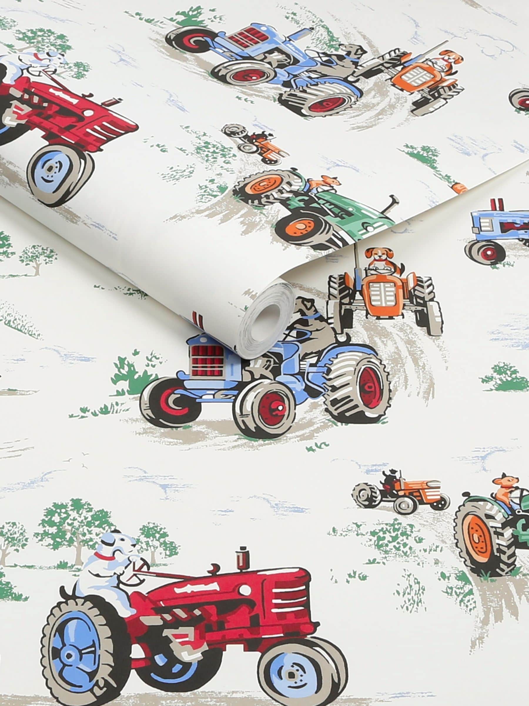 Cath Kidston wallpaper sample Blue Tractor A4, imported from the UK