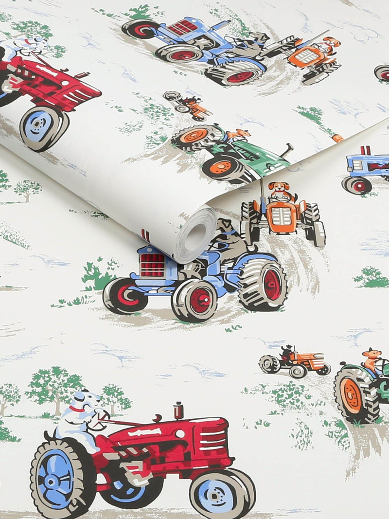 Cath Kidston wallpaper sample Blue Tractor A4, imported from the UK