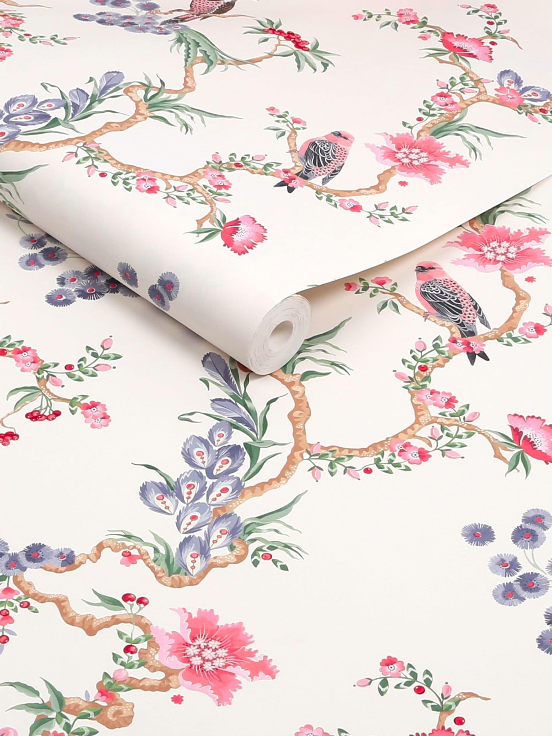 Cath Kidston Pink Birds & Berries wallpaper sample A4 - British product