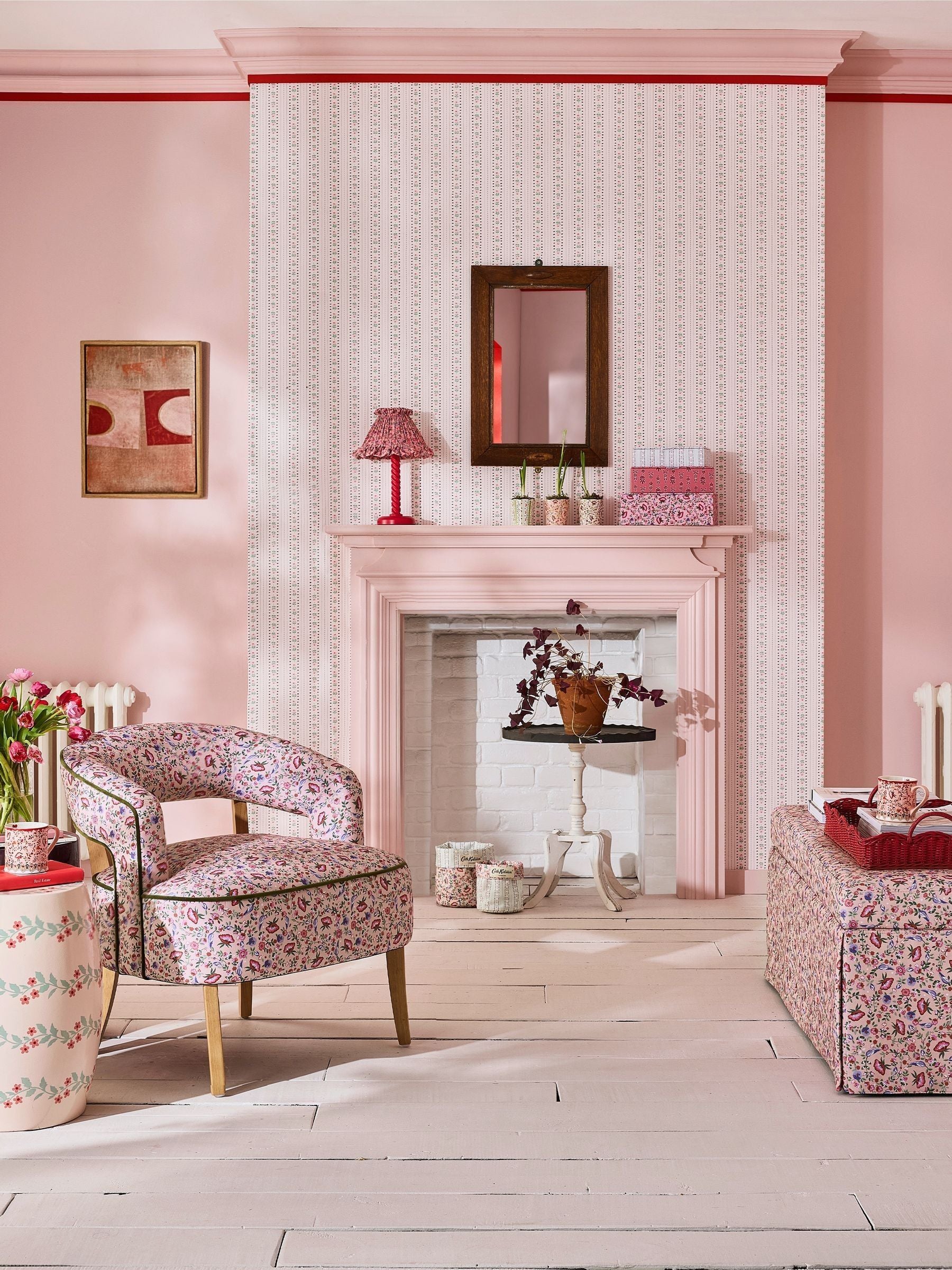 Cath Kidston wallpaper sample pink ticking stripe A4, UK version