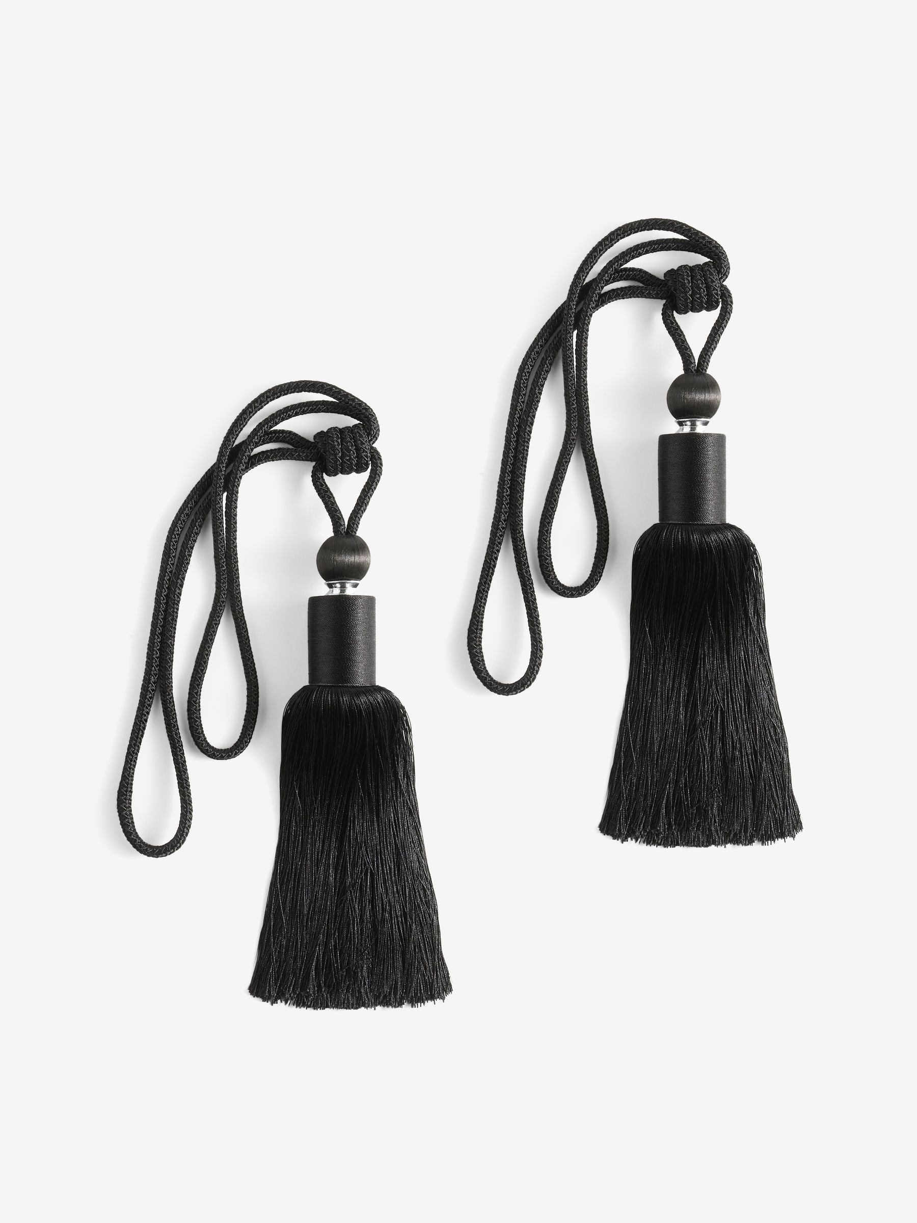 Black tassel curtain tiebacks set of 2 length 80cm - British product