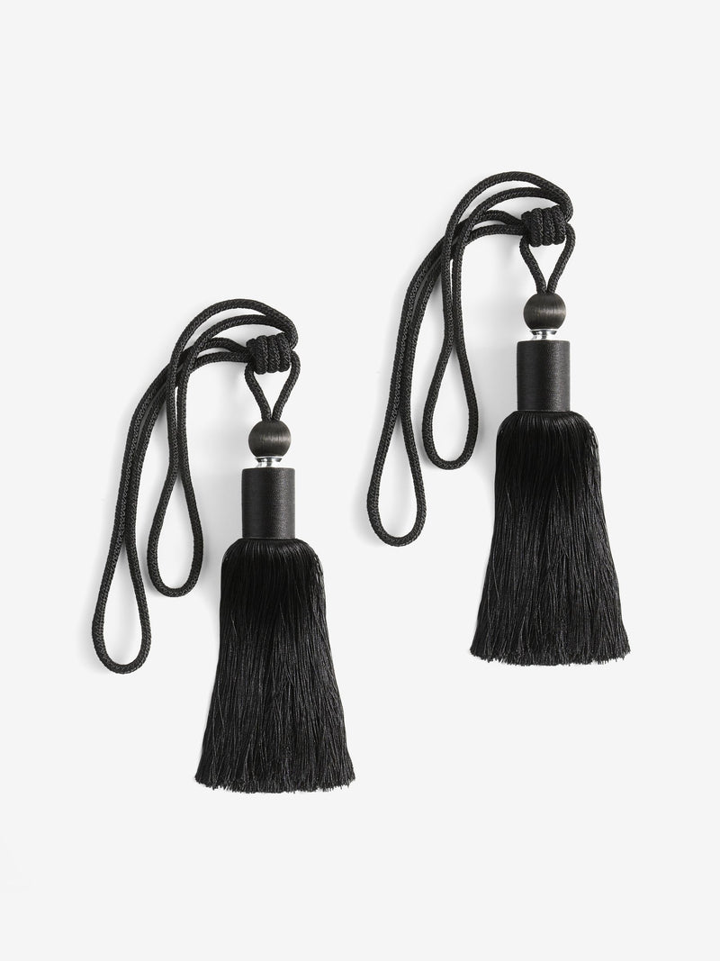 Black tassel curtain tiebacks set of 2 length 80cm - British product
