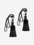 Black tassel curtain tiebacks set of 2 length 80cm - British product