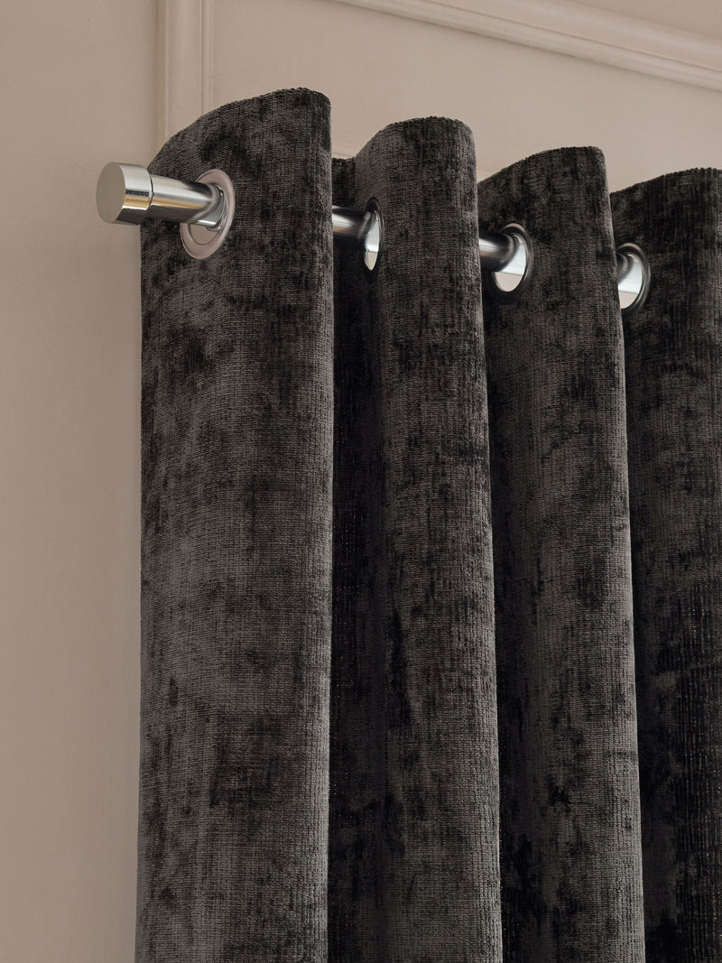 Charcoal Grey Lined Plush Chenille Eyelet Curtains