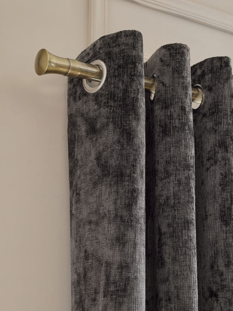 Charcoal Grey Blackout/Thermal Plush Chenille Eyelet Curtains