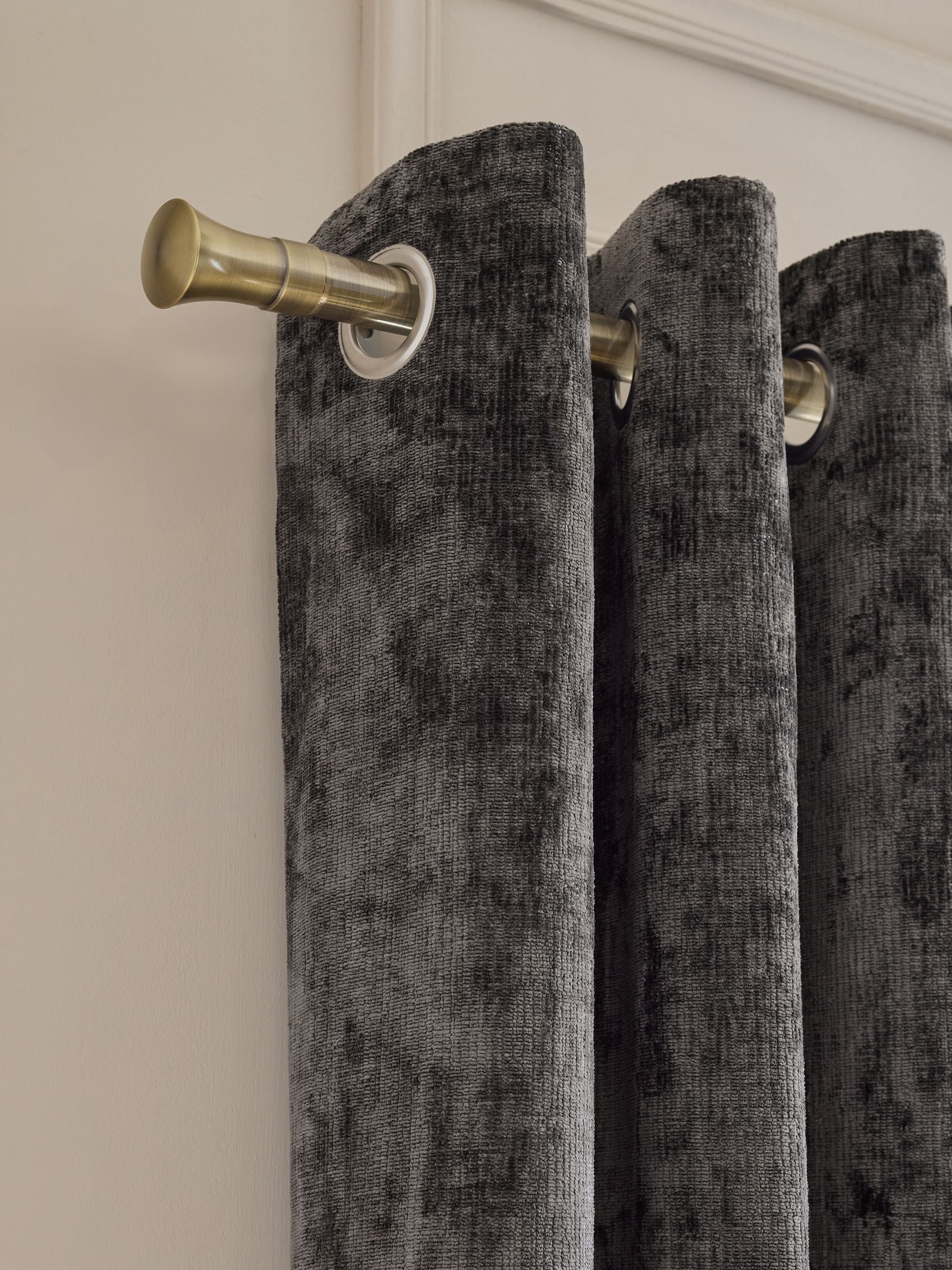 Charcoal Grey Blackout/Thermal Plush Chenille Eyelet Curtains