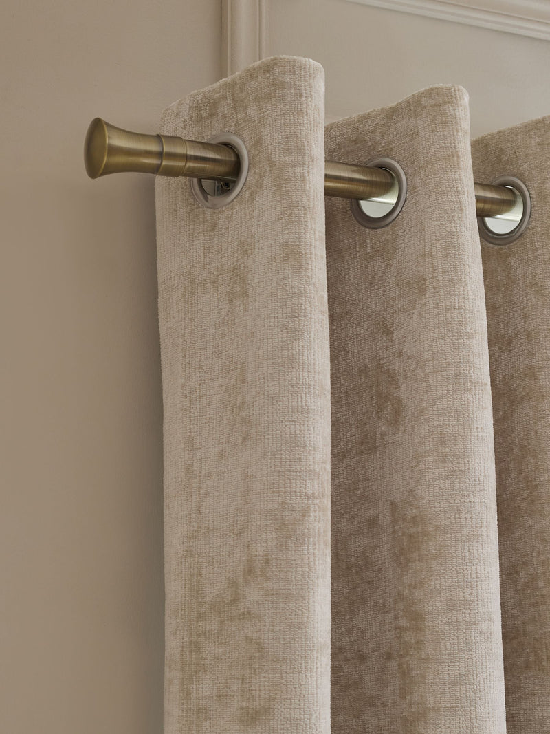 Natural Lined Plush Chenille Eyelet Curtains