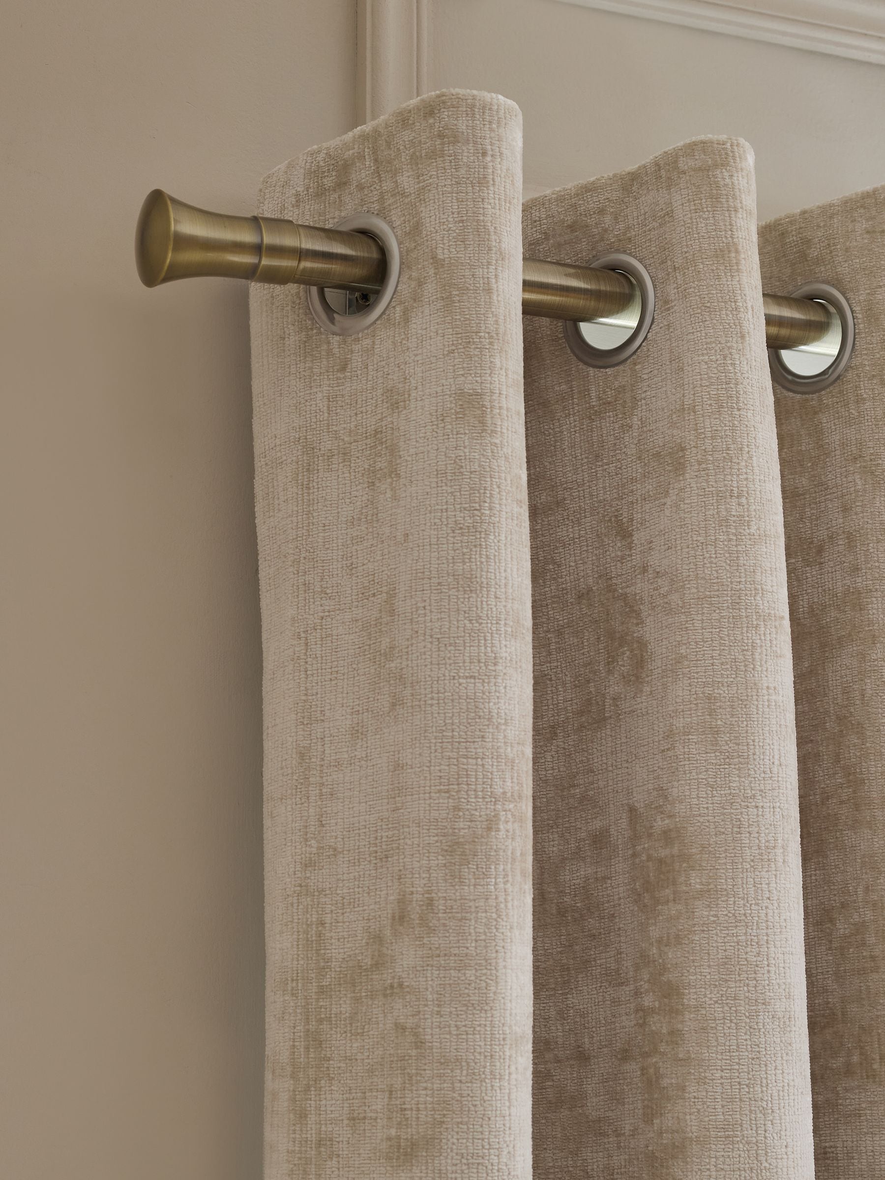 Natural Lined Plush Chenille Eyelet Curtains