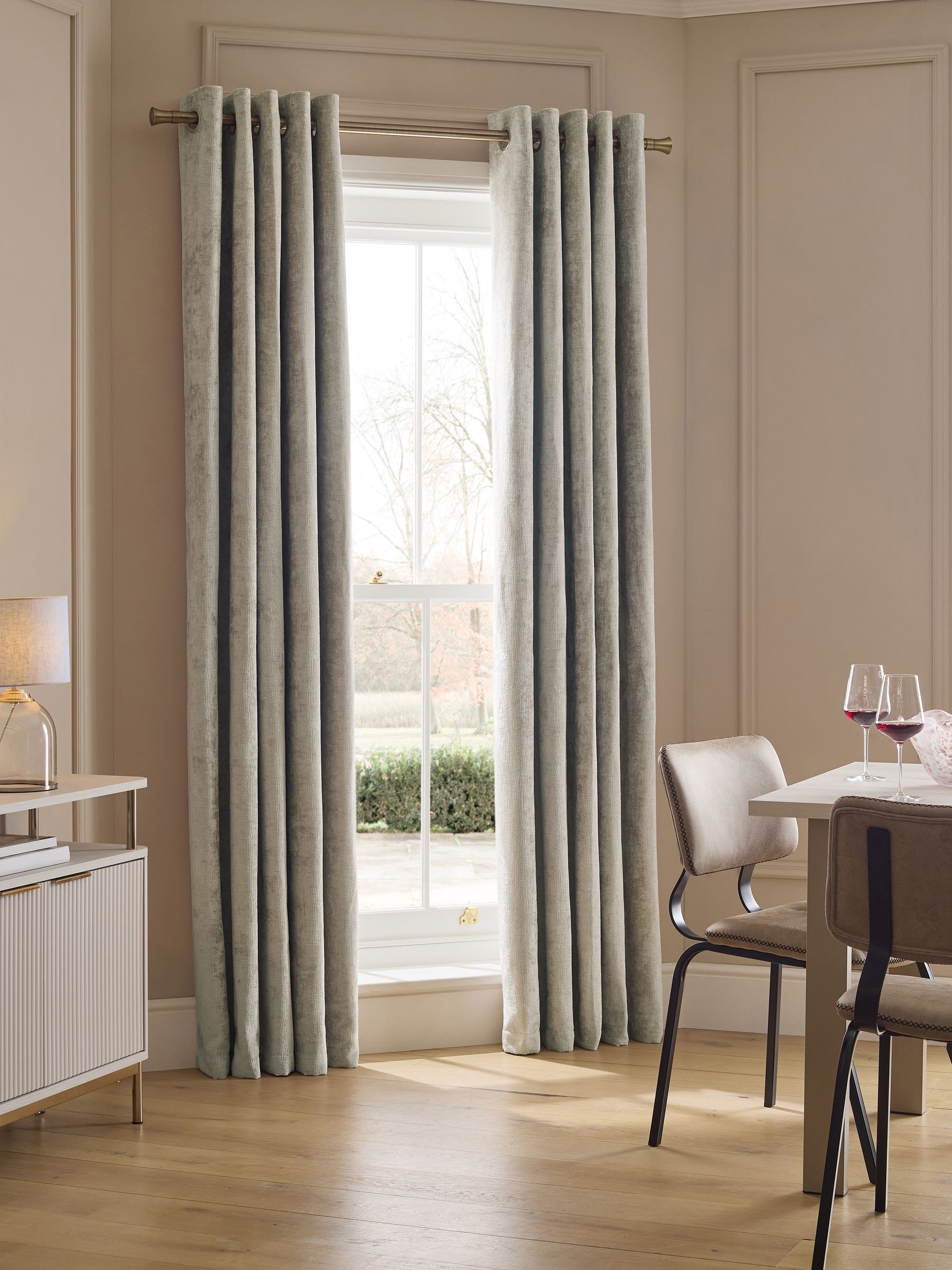 Plush chenille eyelet curtains in natural colour (British brand)