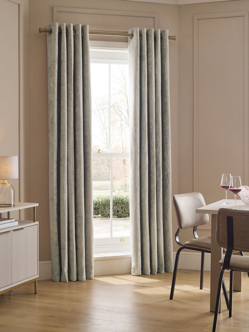 Plush chenille eyelet curtains in natural colour (British brand)