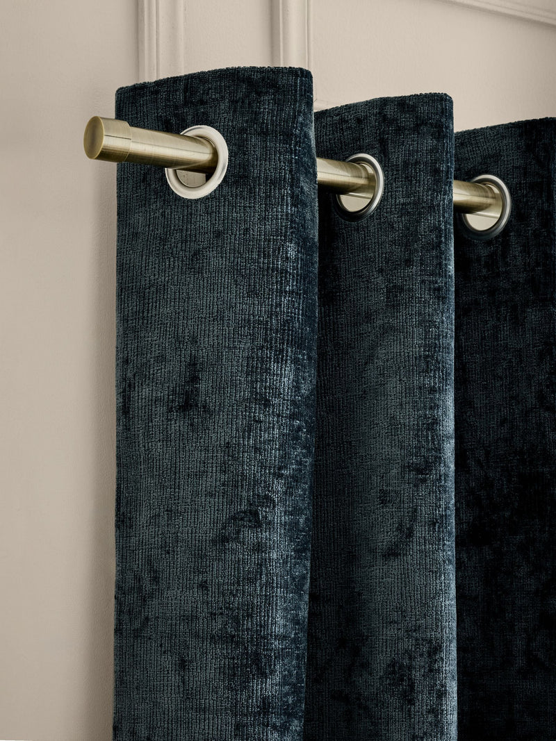 Navy Blue Blackout/Thermal Plush Chenille Eyelet Curtains