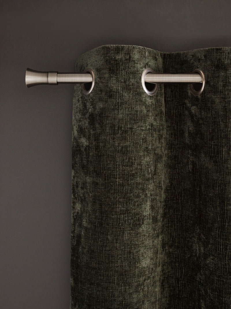 Green Lined Plush Chenille Eyelet Curtains