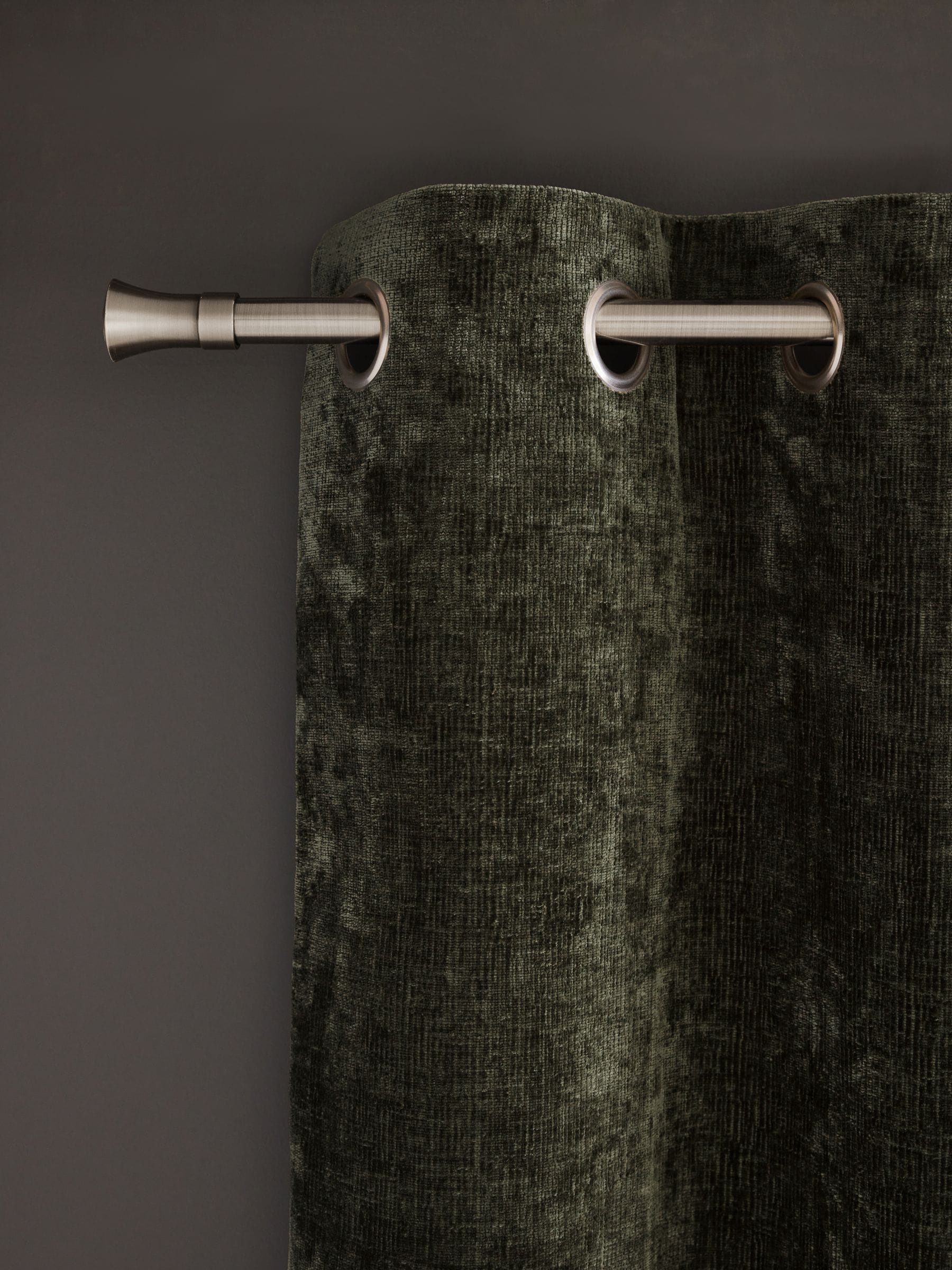 Green Lined Plush Chenille Eyelet Curtains