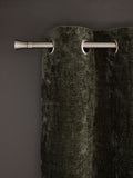 Green Lined Plush Chenille Eyelet Curtains