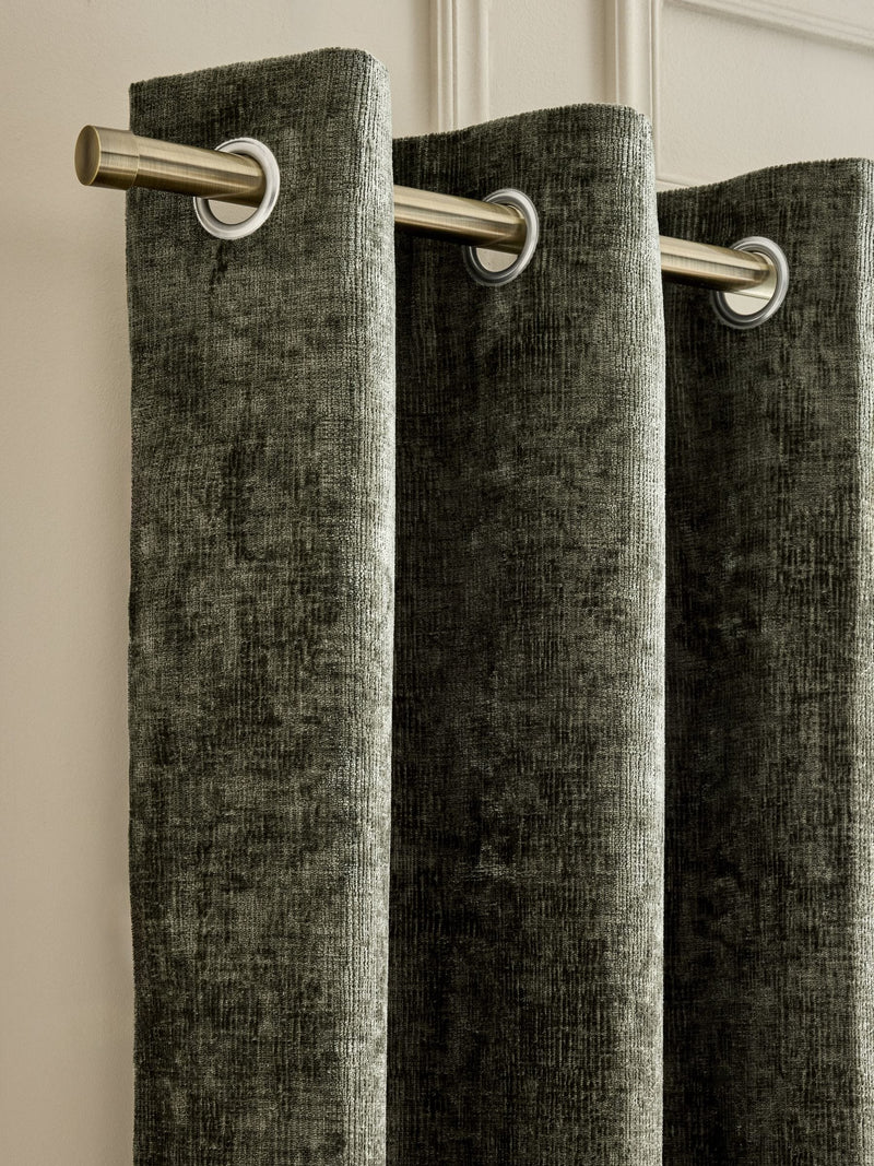 Green Blackout/Thermal Plush Chenille Eyelet Curtains