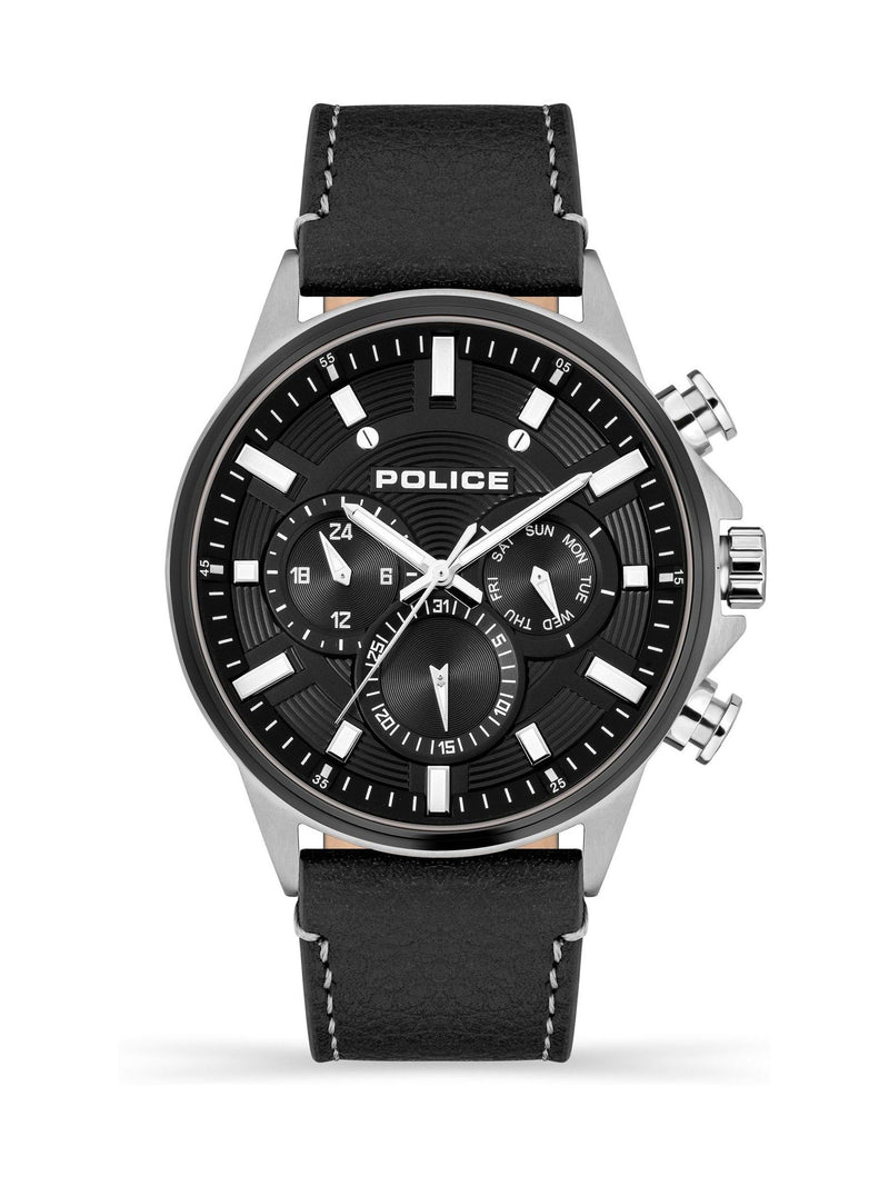 Police Kismet SS multi dial leather strap black watch 47mm, imported from the UK