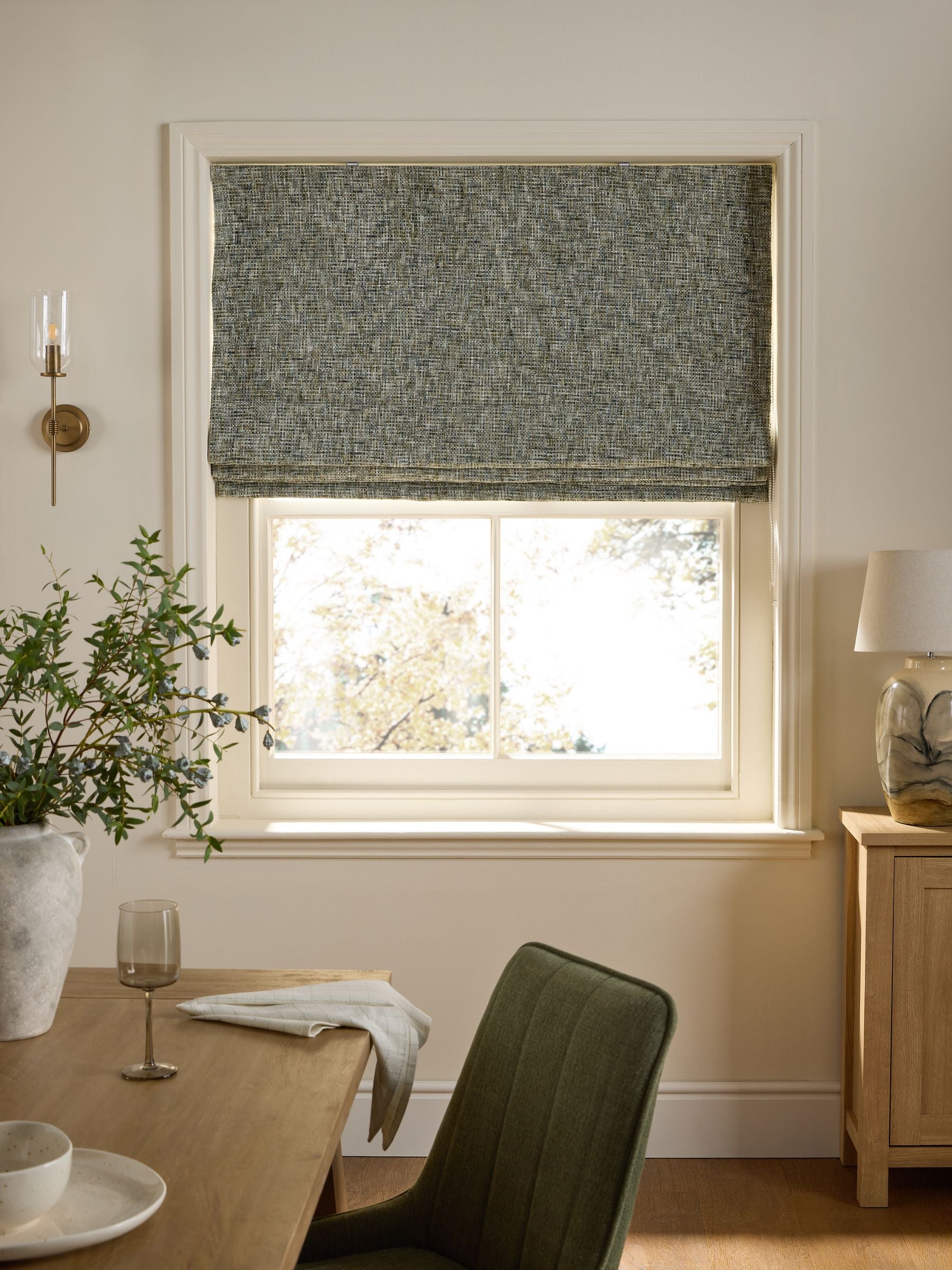 Green Ready Made Blackout/Thermal Textured Chenille Roman Blind