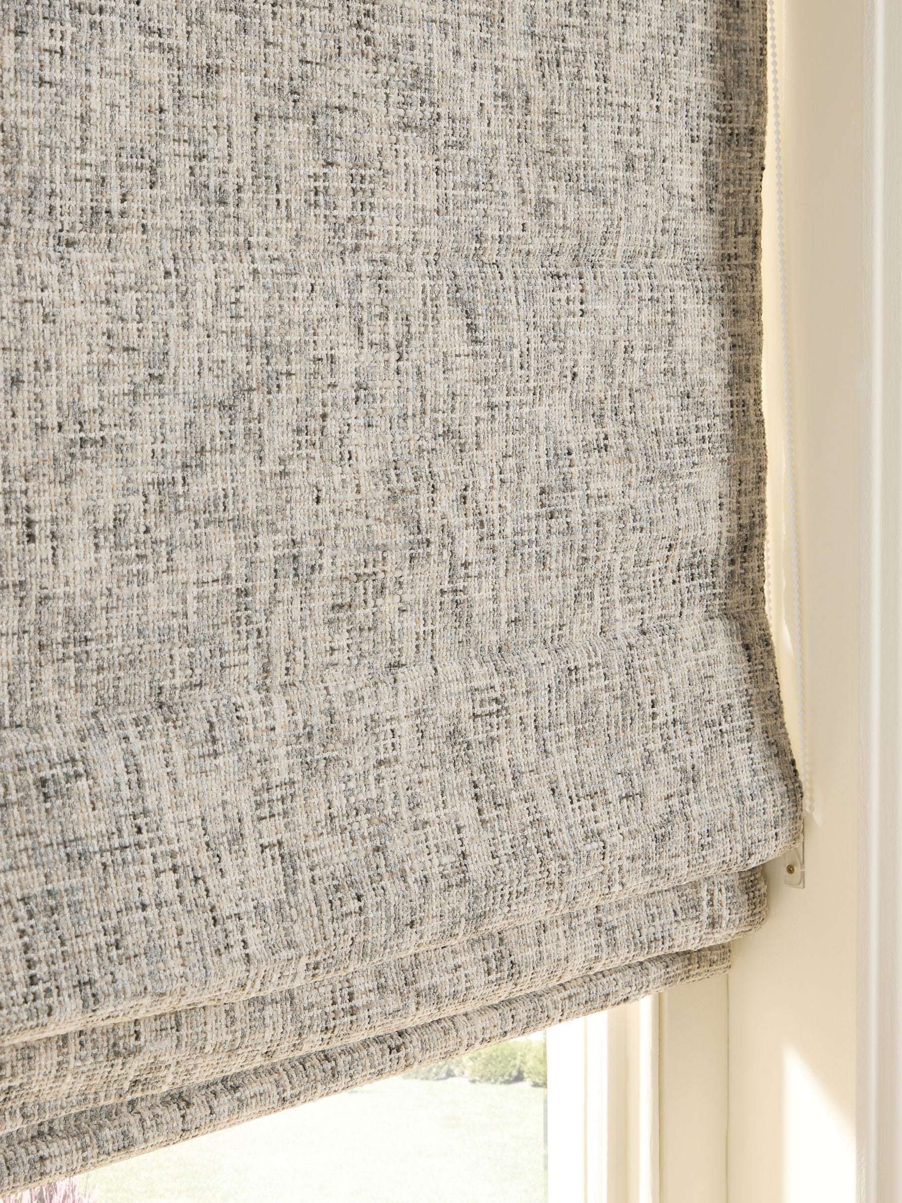 Grey chenille roman blind with blackout lining, UK version