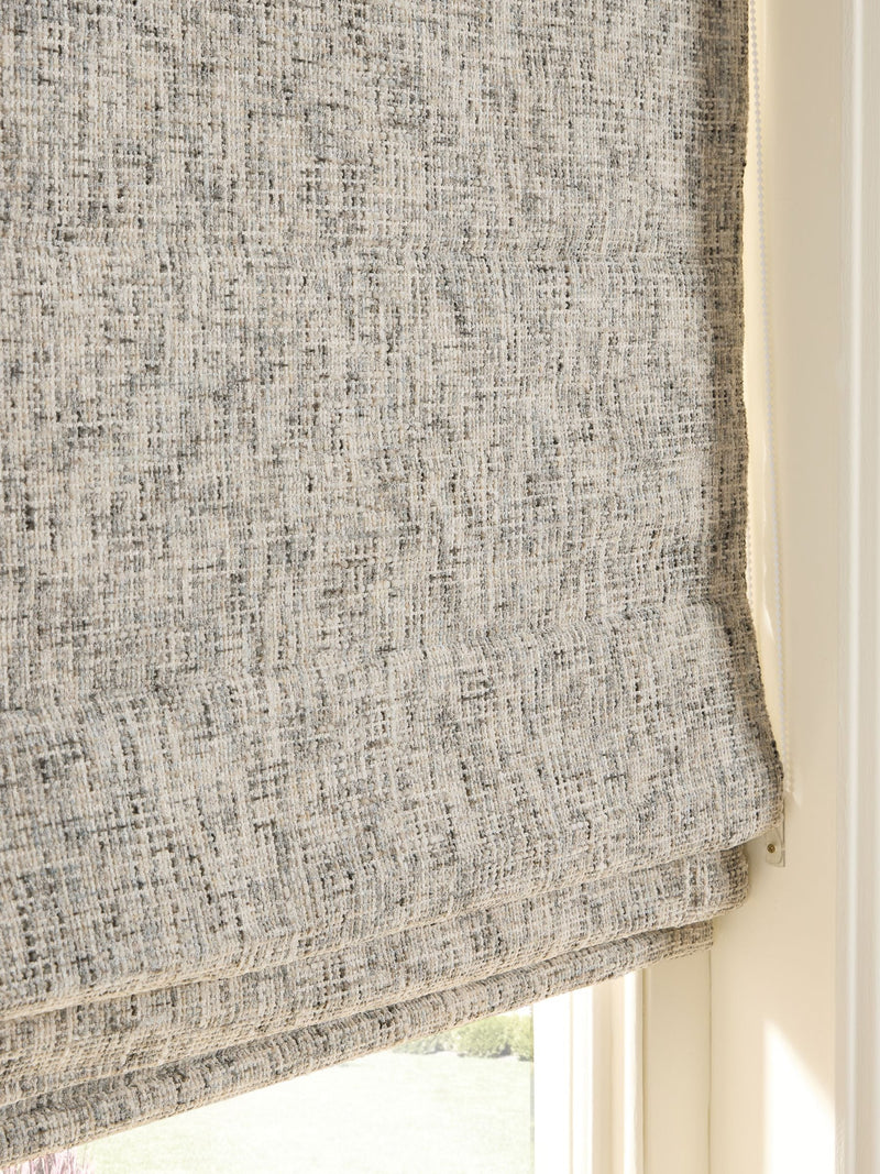 Grey chenille roman blind with blackout lining, UK version