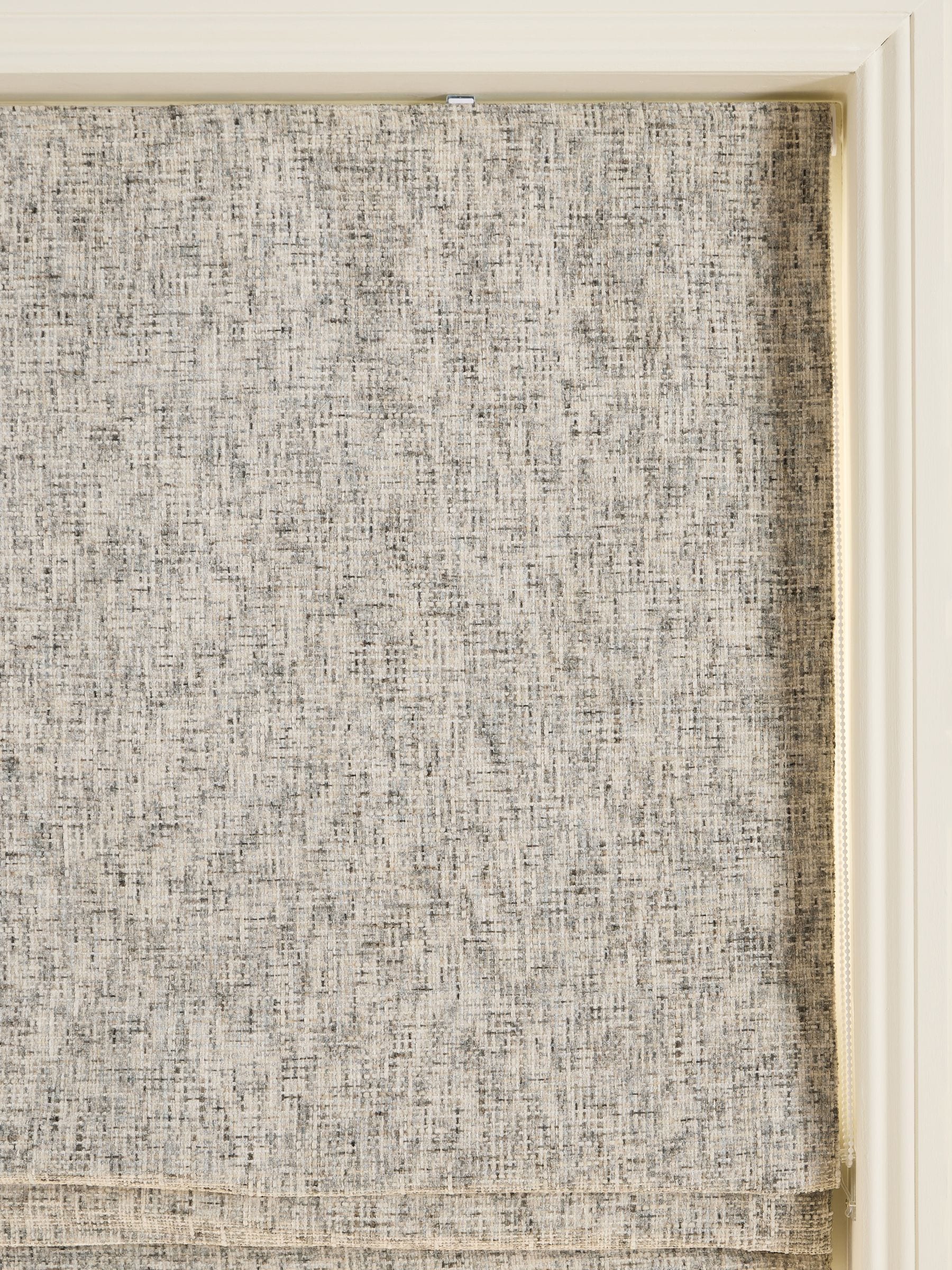 Grey chenille roman blind with blackout lining, UK version