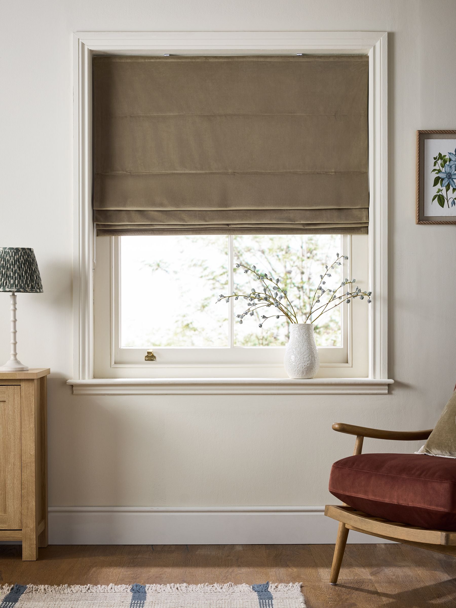 Green Light Olive Ready Made Blackout/Thermal Matte Velvet Roman Blind
