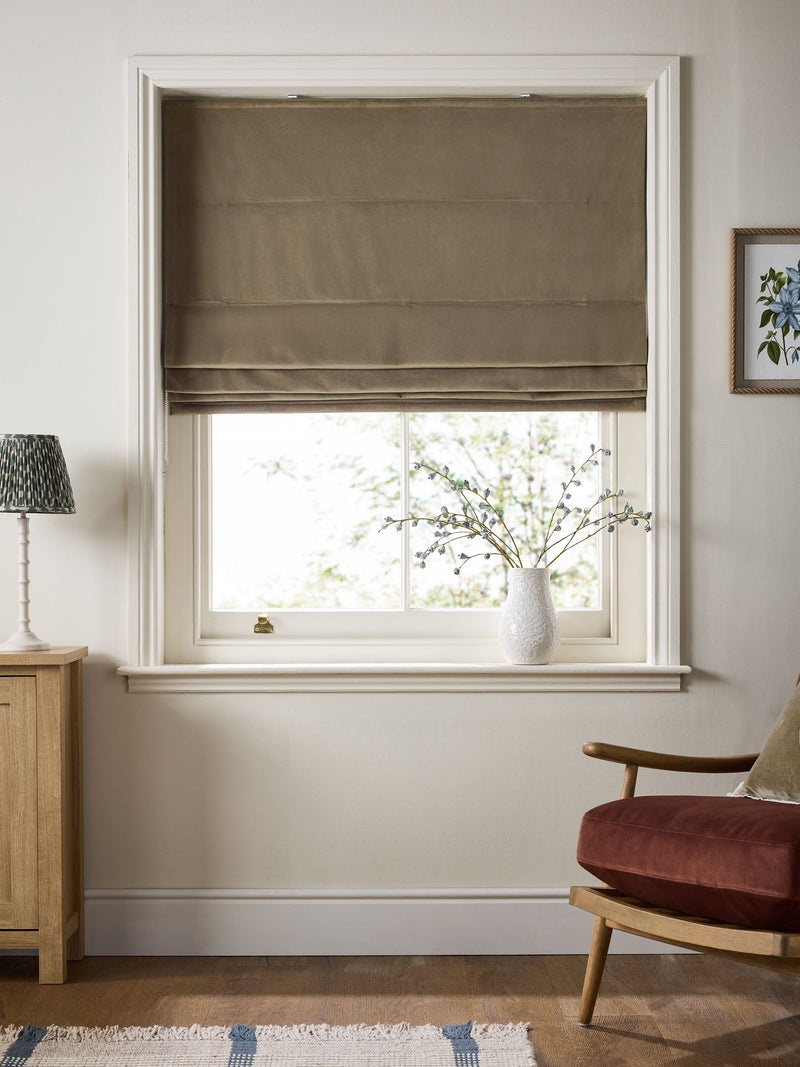 Green Light Olive Ready Made Blackout/Thermal Matte Velvet Roman Blind