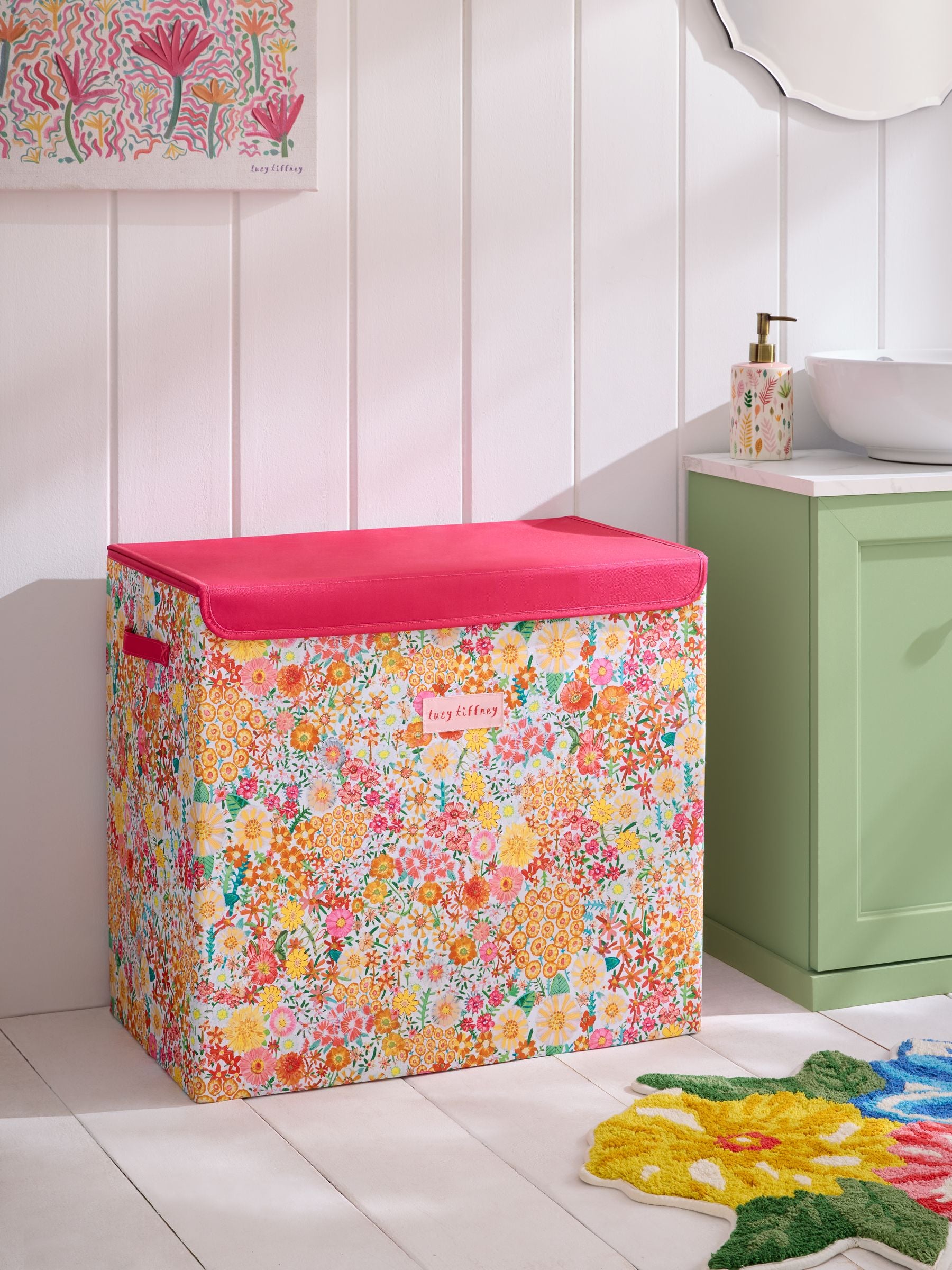 Lucy Tiffney pink campion laundry basket (British brand)