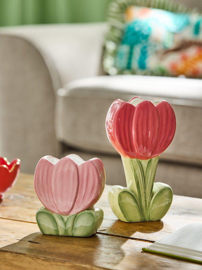 Lucy Tiffney pink tulip vases set of 2, imported from the UK