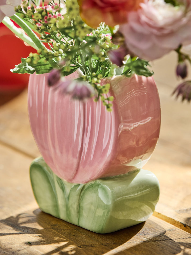 Lucy Tiffney pink tulip vases set of 2, imported from the UK