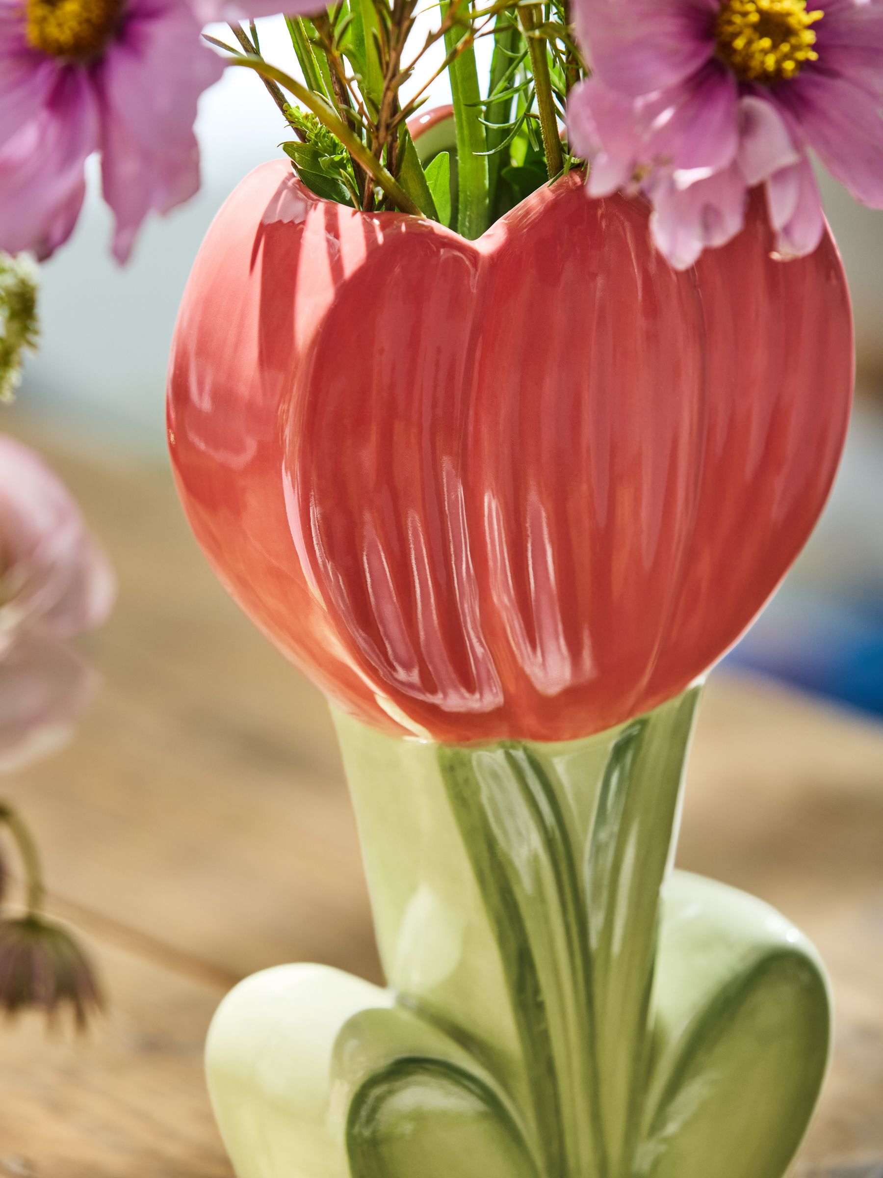 Lucy Tiffney pink tulip vases set of 2, imported from the UK