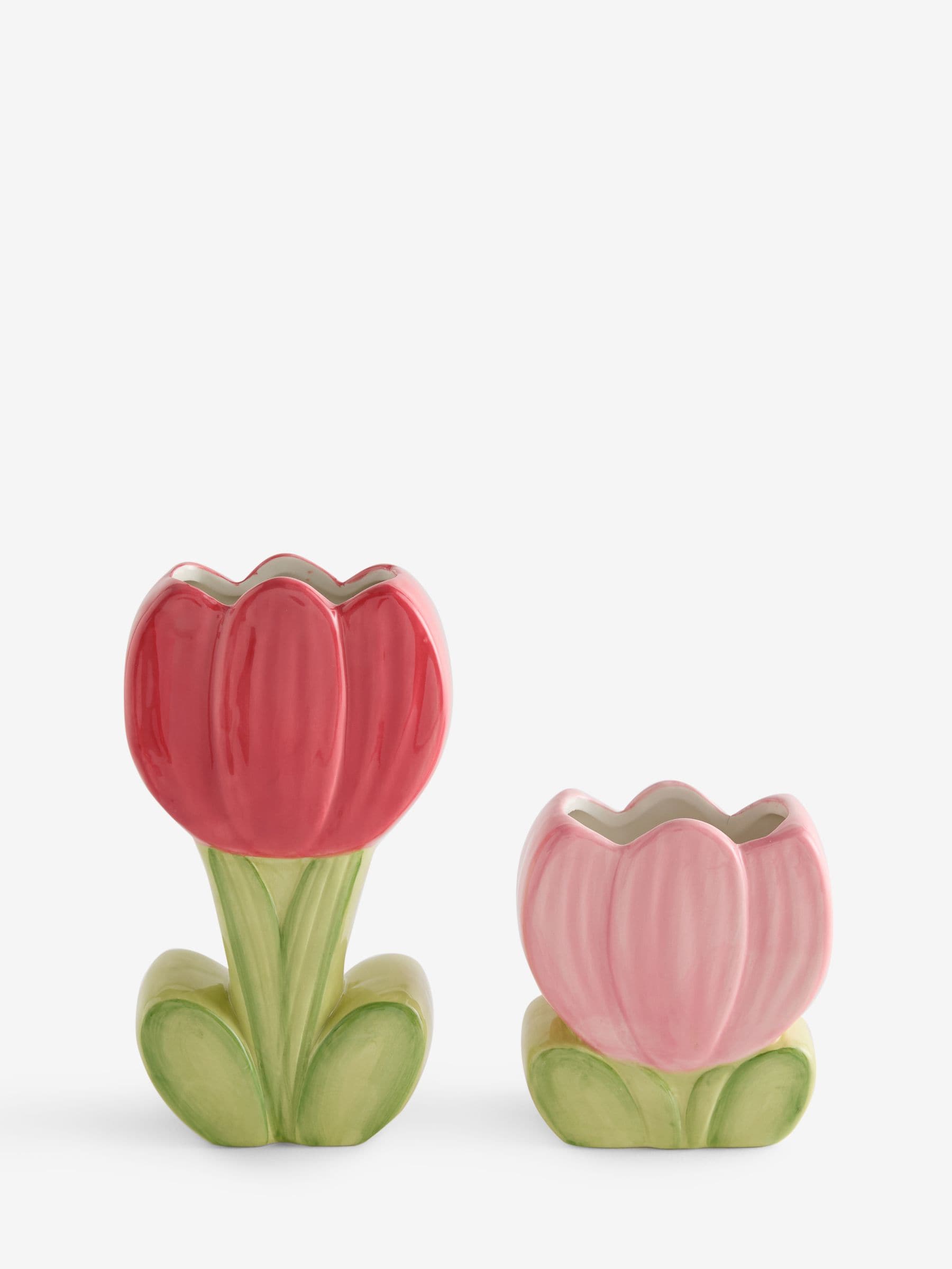 Lucy Tiffney pink tulip vases set of 2, imported from the UK